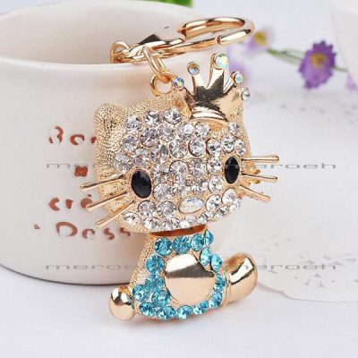 جاکلیدی Moda Joyas طرح گربه نگینی تاجدار آبی